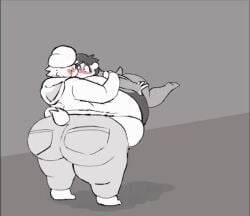 animated animated_gif anthro bear_girl big_ass blush bubble_butt couple couple_(romantic) female female/female female_only furry huge_ass huge_belly hyper_belly inflation lesbian possum puff_kiss tagme tailwag thick_thighs unspacious_tum video wide_hips