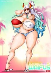 alternate_breast_size big_ass big_breasts bikini bikini_bottom bikini_top female female_only glasses long_hair one_piece poking_breasts poking_out sandals witchking00 yamato_(one_piece)