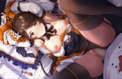 animated breasts_out brown_hair censored exposed_breasts hands_tied hands_tied_above_head looking_at_viewer male_pov mosaic_censoring panties_aside pixelated spread_legs sugar_conflict_x thighhighs vaginal_penetration vaginal_sex yellow_eyes