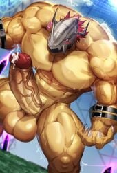 1boy 2023 abs anthro armor balls bandai_namco bara barazoku biceps big_balls big_muscles big_pecs big_penis blush claws completely_nude cum cum_drip cum_dripping_from_penis digimon digimon_(species) dragon erection gay genital_fluids hard_on helmet hi_res highres huge_biceps huge_cock huge_muscles huge_pecs magangz male male_focus male_only manly muscles muscular muscular_anthro muscular_arms muscular_legs muscular_male muscular_thighs nipples nude orange_body orange_skin penis solo solo_male spread_legs sweat vein veiny_penis wargreymon