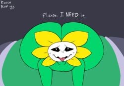 2d 2d_(artwork) 2d_artwork ahe_gao ass ass_focus ass_up big_ass big_butt butt color dialogue english english_dialogue english_text femboy femboy_focus femboy_only femboysub feminine feminine_body feminine_male feminine_pose flora_fauna flower flowey_the_flower flowey_with_nothing_else_but_a_massive_ass girly green_body huge_ass huge_butt looking_at_viewer male male_focus male_only not_furry not_human plant plantie roccorox text thick thick_ass thick_hips thick_legs undertale undertale_(series)