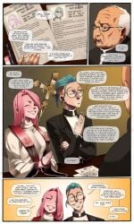 1boy1girl church comic couple disguise fangs glasses humor izzy_(kinjero) kinjero older_male pink_hair ponytail prayer_beads priest religion sharp_teeth smiling teal_hair vampire vi_(kinjero)