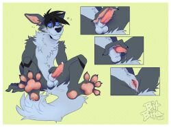 1boy 2019 anthro balls bit-bite black_hair border canid canine comic cuntboy cuntboy_transformation elemental_creature elemental_humanoid erection feet fire_typing firedog foot_fetish foot_focus fur gender_transformation generation_1_pokemon genitals grey_body grey_fur growlithe hair heel_pad humanoid hypnosis intersex male male_focus male_only male_to_cuntboy mammal masturbation mind_control nintendo orange_eyes padded_palms pawpads paws penis penis_shrinking pink_pawpads plantigrade pokemon pokemon_(species) pussy razor_the_firedog size_theft solo solo_focus stripes transformation white_border