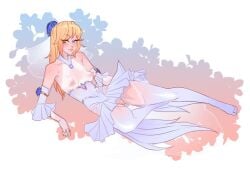 1girls blonde_hair breasts crystal_rose_lux crystal_rose_series dress female female_only human ilewdha league_of_legends low-res lowres luxanna_crownguard medium_breasts nipples pussy riot_games see-through see-through_clothing small_breasts solo stockings