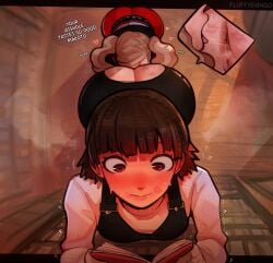 2girls anal_hair anilingus ann_takamaki ass atlus big_butthole black_legwear blonde_hair brown_hair bubble_butt butt_crack_outline clothed_sex dialogue eating_ass embarrassed english_text face_down_ass_up female female_only female_rimming_female fluffydango hi_res horny_female kiss_mark large_ass lesbian_sex light-skinned_female light_skin lipstick_mark long_hair makoto_niijima multiple_girls multitasking oral oral_sex pants persona persona_5 pussy red_legwear rimming ripped_clothing sega sex short_hair torn_pantyhose twintails yuri