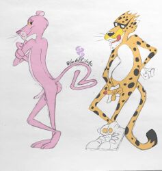 anthro ball_fondling balls bedroom_eyes cheetos chester_cheetah duo fondling genitals licking licking_lips looking_at_another looking_at_butt looking_at_partner looking_back looking_back_at_another looking_back_at_partner male male/male mascot narrowed_eyes offering_sex pink_panther seductive tongue tongue_out vondell_vortex_everywaterheart