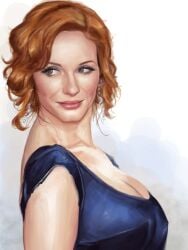 1girls actress blue_dress celebrity christina_hendricks clc1997 cleavage female female_only fully_clothed hair_up large_breasts looking_over_shoulder mad_men mature_female milf posing_for_picture real_person red_hair side_view solo