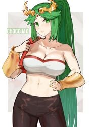 1girls breasts chocojax female female_only green_eyes green_hair kid_icarus nintendo palutena solo