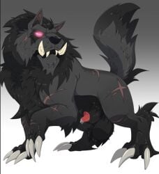 1boy 2d 2d_(artwork) animal_genitalia animal_penis black_fur black_hair boss_monster canid canine fangs feral feral_only game lustful_desires male male_only narram official_art pointy_teeth precum precum_drip red_eyes scar scars scars_all_over screenshot sharp_claws sharp_teeth sheath tusks wolf wolf_ears wolf_tail