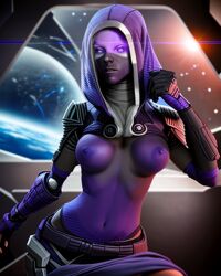 1girls ai_generated alien_girl bioware breasts_out female female_only mass_effect purple_skin quarian scorpianpp solo solo_female stable_diffusion starryai tali'zorah_nar_rayya topless topless_female