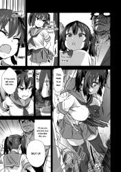 asanagi big_breasts comic fang manga monochrome older_male punch punishment ryona school_uniform schoolgirl schoolgirl_uniform slutty_outfit younger_female_older_male