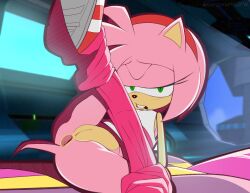 after_anal amy_rose anal anus artstyle_imitation ass clothed_sex cum_in_ass green_eyes hedgehog kangarart pants_down pants_pull partially_clothed pink_fur pink_hair pleasure_face post_anal pussy sonic_(series) sonic_riders sonic_the_hedgehog_(series) style_parody