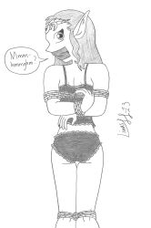 1girls bondage butt camisole female female_only limpurtikles monochrome ocarina_of_time panties princess_zelda rope rope_bondage sketch tape tape_gag the_legend_of_zelda tied_up underwear_only zelda_(ocarina_of_time)