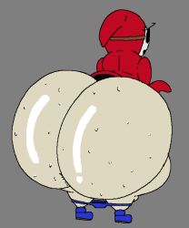 1boy anxious ass ass_focus big_ass clothing doodle exposed_ass full_body gay grey_background hyper_ass male male_only mario_(series) mask pants_around_ankles pants_down plamzdoom shiny_skin shoes shy_guy simple_background solo standing sweat toony worried_expression