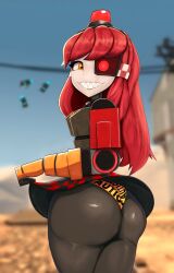 1girls 2023 2d ass ass_focus big_ass caution_tape clothed dat_ass female female_only huge_ass long_hair looking_at_viewer looking_back mimi_sentry panties red_hair robot robot_girl sentry_(team_fortress_2) sentry_turret sharp_teeth sideass skirt skirt_lift smile solo solo_female tainypie team_fortress_2 tf2 thick_thighs underass upskirt valve valve_(company)