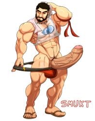 abs bara boner erection gay huge_balls huge_cock male_only muscle muscles muscular_arms muscular_male muscular_thighs nipples pecs ryu_(street_fighter) smukt solo solo_male street_fighter