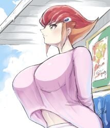 1girls anna_kozuki breasts crop_top large_breasts red_hair yu-gi-oh! yu-gi-oh!_zexal