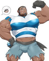 2boys abs bara beard big_muscles big_pecs brown_hair bulge daddy dilf duo facial_markings flexing gay grin hair human maldu male male/male male_only markings matt_(pokemon) muscular muscular_human muscular_male navel offscreen_character pecs pokemon pokemon_rse shirt shorts steam team_aqua team_aqua_grunt yaoi