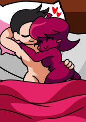 1boy 1girls bed cheating_girlfriend cum_in_pussy darkasiden female friday_night_funkin friday_night_funkin_(minus_mod) minus_gf_(iagoanims) oc red_skin