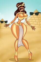 doll egyptian egyptian_clothing egyptian_female huge_breasts knick_knack midriff navel slemka smile sunglasses sunnification sunny_miami thick_thighs wide_hips