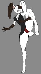 1girls 4n0nym0u5 abs anthro big_breasts black_dress bottomless breasts brown_fur clothed clothing dress dress_lift female female_only five_nights_at_freddy's five_nights_at_freddy's:_security_breach flexible flexing grey_background hips large_hips naughty_face no_eyes rabbit rabbit_ears rabbit_girl rabbit_humanoid rabbit_tail red_panties simple_background simple_coloring skinny smile smiling smiling_at_viewer spread_legs standing_on_one_leg thick_ass thick_thighs tight_clothing tight_dress tight_panties tight_pussy vanny vanny_(fnaf) white_body white_fur