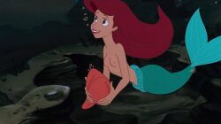 1girls accurate_art_style ariel arielfan14 bag blue_eyes breasts bubbles completely_nude disney disney_princess edit long_hair mermaid mermaid_tail navel nipples nude nude_female ocean photoshop red_hair screencap screenshot screenshot_edit sea small_breasts swimming the_little_mermaid underwater water