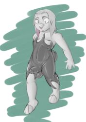 anthro azure_(azzybunn) azzybunn fur genitals goo_transformation grey_body grey_fur lagomorph latex leporid male mammal penis rabbit rubber slime solo transformation