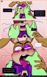 bear comic dialogue duo five_nights_at_freddy's five_nights_at_freddy's:_help_wanted five_nights_at_freddy's_vr:help_wanted gay glitchtrap holding_other lagomorph leporid littlegeecko male male/male male_only mammal rabbit scottgames tongue tongue_out