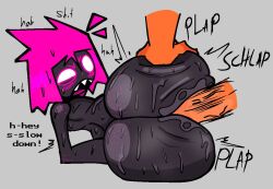 ass big_ass big_butt black_body dialogue fat_ass fat_butt freckles freckles_on_ass male maledom nanodude78 oc orange_body original_character penis pink_hair plap rough_sex sharp_teeth squished_ass tagme voipina_(nanodude78)