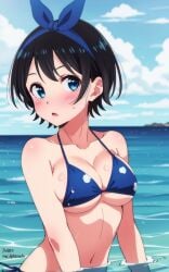 ai_generated bikini black_hair blue_eyes kanojo_okarishimasu sarashina_ruka