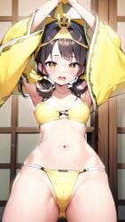 ai_generated asou_miyuri brown_hair ceremony close-up dokidoki_little_ooyasan high_resolution highres looking_at_viewer nai_diffusion older_female petite_body pov shiny_clothes shiny_hair shiny_skin skyrimgamer17 small_breasts stable_diffusion yellow_eyes