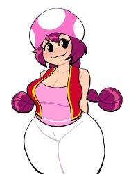 1girls big_breasts cleavage female female_only looking_at_viewer lovetopullmicke magenta_hair mario_(series) nintendo solo solo_female superhero thick_thighs thighs toadette twintails wide_hips