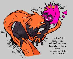 ass big_ass big_butt black_body breast_sucking breasts dialogue elastic fat_ass fat_butt maledom nanodude78 oc orange_body original_character pink_hair rough_sex sharp_teeth stretchy_body voipina_(nanodude78)