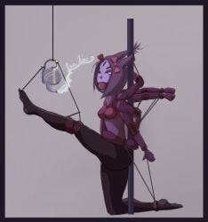 2015 6_arms arms_above_head arms_behind_back ball_gag boiling_water bondage clothed dated dawho555 female gag leg_up muffet multi_arm multi_limb predicament_bondage rope_bondage spider_girl spider_humanoid steam tank_top tea teapot tied_to_pole undertale undertale_(series)