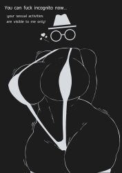 1girls 2023 3_hearts anthro anthrofied ass belly big_ass big_breasts black_background black_body breasts curvy curvy_figure english_text fedora female female_focus gigantic_breasts gigantic_thighs glasses google google_chrome hands_behind_back heart hourglass_figure huge_breasts incognito-tan incognito_mode large_breasts midriff motion_lines site-tan sling_bikini solo_focus text thick_thighs videogamedunky wide_hips