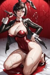 2:3 ada_wong ai_generated bimbo bimbofication bunny_ears bunny_girl bunnysuit capcom cum cum_covered cum_on_body cum_on_breasts high_heels highres hylian_r34 kneeling leotard mizugi playboy_bunny red_leotard red_mizugi resident_evil resident_evil_2 skindentation tagme unstable_diffusion