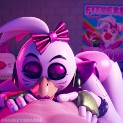 3d 3d_(artwork) animatronic arched_back ashleyorange avian avian_humanoid beak blowjob closed_eyes deepthroat fellatio five_nights_at_freddy's five_nights_at_freddy's:_security_breach furry glamrock_chica_(ashleyorange) glamrock_chica_(fnaf) pov realistic sucking_penis