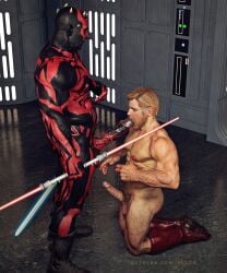 2boys abs balls bara beard biceps big_balls big_penis blonde_hair blowjob comic completely_nude darth_maul erection facial_hair gay hairy hairy_arms hairy_chest hard_on hi_res highres huge_cock lightsaber_hilt male male/male male_focus male_only male_pubic_hair muscles muscular muscular_arms muscular_legs muscular_male muscular_thighs nipples nude obi-wan_kenobi penis red-skinned_male solo solo_male star_wars the_phantom_menace vein veiny_penis yolco zabrak