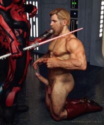 2boys abs balls bara beard biceps big_balls big_penis blonde_hair blowjob comic completely_nude darth_maul erection facial_hair gay hairy hairy_arms hairy_chest hard_on hi_res highres huge_cock lightsaber_hilt male male/male male_focus male_only male_pubic_hair muscles muscular muscular_arms muscular_legs muscular_male muscular_thighs nipples nude obi-wan_kenobi penis red-skinned_male solo solo_male star_wars the_phantom_menace vein veiny_penis yolco zabrak