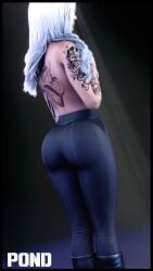 3d 3d_artwork arm_tattoos ass ass_focus big_ass big_breasts boots breast_tattoo breasts bubble_butt exposed_breasts face_scar female female_focus female_only leggings lily_pond_bloom long_hair nopixel perky_breasts pinup_pose police policewoman solo solo_female solo_focus tattoos thigh_highs tie tight_clothing tight_leggings white_hair