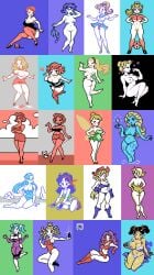 20girls 6+girls bikini blonde_hair blue_hair character_request copyright_request dragon_ball female_only good_launch launch mario_(series) multiple_girls peter_pan_(disney) pixel_art princess_peach stetson tinker_bell truevector