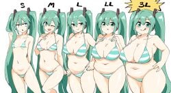 1girls anime artist_request big_breasts bikini breast_size_difference breasts chubby fat female hatsune_miku medium_breasts size_difference skinny small_breasts striped_bikini tagme tentenchan2525 thin twintails vocaloid