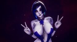 1girls 3d 3d_(artwork) black_hair blue_eyes breasts demi_(subverse) hips large_breasts medium_hair robot_girl subverse