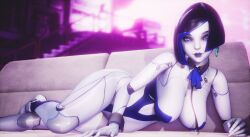 1girls 3d 3d_(artwork) black_hair blue_eyes breasts demi_(subverse) hips large_breasts looking_at_viewer medium_hair robot_girl subverse thick_thighs thighs wide_hips