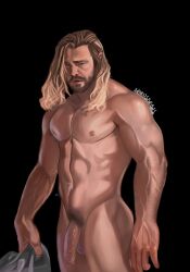 1boy 1male abs andriusdraws balls bara beard biceps big_balls big_penis blonde_hair chris_hemsworth completely_nude facial_hair flaccid flaccid_penis foreskin gay hairy hairy_arms hi_res highres huge_cock long_hair looking_at_viewer male male_focus male_only male_pubic_hair marvel marvel_cinematic_universe muscles muscular muscular_arms muscular_male nipples nude partially_retracted_foreskin penis solo solo_male thor:_love_and_thunder thor_(marvel) thor_(series) vein veiny_penis