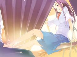 barefoot eroge feet footjob kirimiya_mizuki penis public purple_hair school_uniform schoolgirl tagme yume_miru_kusuri