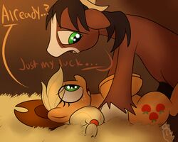 after_sex animal_genitalia applejack_(mlp) barn blonde_hair brown_fur brown_hair brown_penis cutie_mark datte-before-dawn duo english_text equine erection female freckles friendship_is_magic fur hair half-closed_eyes hat hooves horse horsecock inside lying male mammal missionary_position my_little_pony on_back open_mouth orange_fur penetration penis pony premature_ejaculation sex smooth_skin straight straw text tongue tongue_out troubleshoes_(mlp) vaginal_penetration