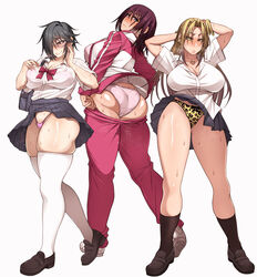 3girls anko_nekura ass breasts cleavage female full_body fully_clothed glasses gym_teacher gym_uniform huge_breasts jimiko korotsuke multiple_girls naomi_(korotsuke) naomi_(the_creepy_glasses_girl) naomi_tokunaga naomi_tokunaga_(korotsuke) panties reika_akutsu school_uniform see-through skirt standing student sweat teacher the_creepy_glasses_girl thick_thighs thighhighs track_jacket track_pants track_suit tsundere