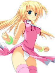 1girls blonde_hair blue_eyes blush bracelet breasts china_dress chinadress chinese_clothes dress duplicate erect_nipples female impossible_clothes impossible_clothing impossible_shirt jewelry kinoshita_ichi long_hair panchira panties pantyshot pantyshot_(standing) pink_dress pink_legwear shirt smile solo standing thighhighs underwear white_panties wind_lift