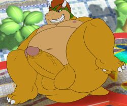 6:5 anthro ass balls belly big_balls big_belly big_butt big_penis bowser camp14 chubby_anthro chubby_male erection genitals grin hi_res horn koopa looking_down male male_only mario_(series) moobs navel nintendo penis scalie smile solo super_mario_sunshine